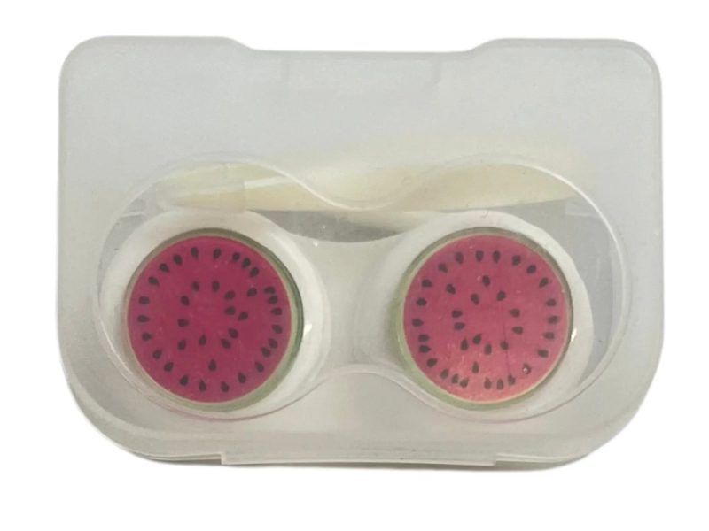 Melon shaped contact lens storage kit, Colour: white base, red