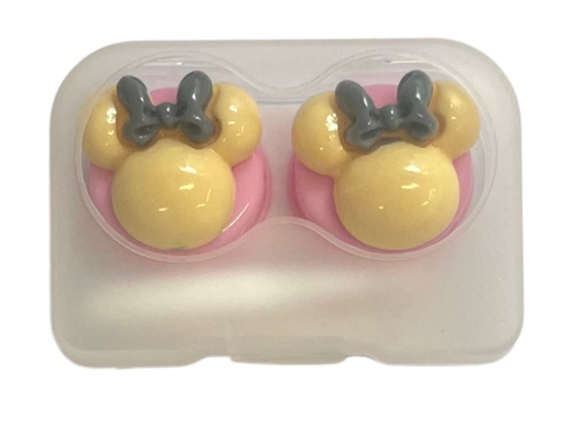 Minnie figure contact lens storage set, Colour: pink base, yellow, grey bow