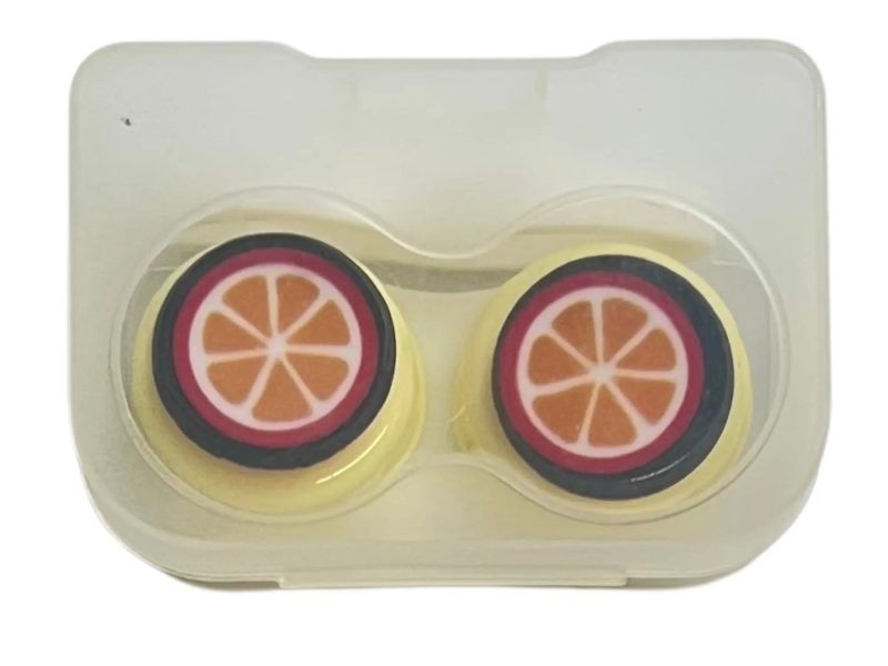 Orange figural contact lens storage set, Colour: yellow base, orange