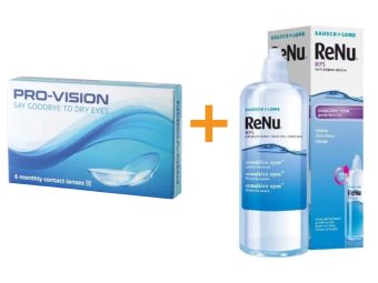  Pro-Vision (6 kom) - silikon hidrogel, mesečna kontaktna sočiva + ReNu MultiPlus (360 ml)